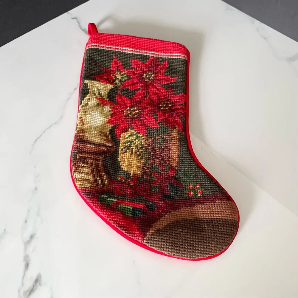 Poinsettia Needlepoint Holiday Stocking